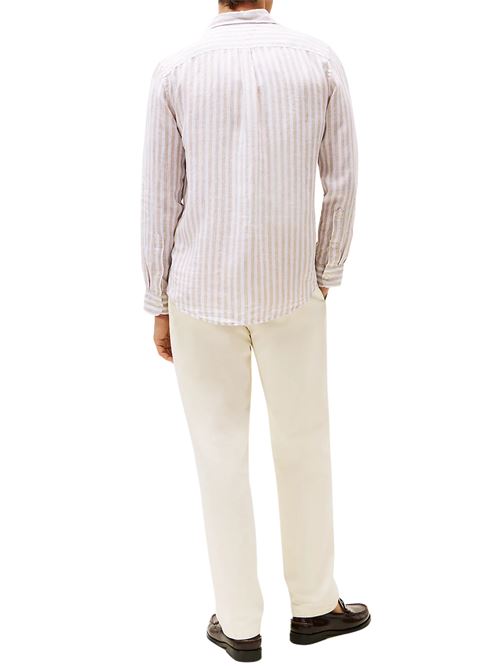 Camicia uomo beige/bianca in lino Tommy Hilfiger | MW0MW385810AA